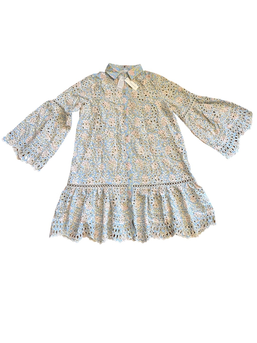 NWT Miss June Paris Floral Eyelet‎ Dress Size F Bell Sleeve Mini Boho